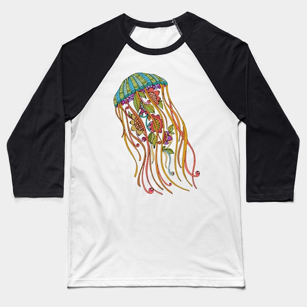 Colorful Jellyfish Baseball T-Shirt by Valentina Harper